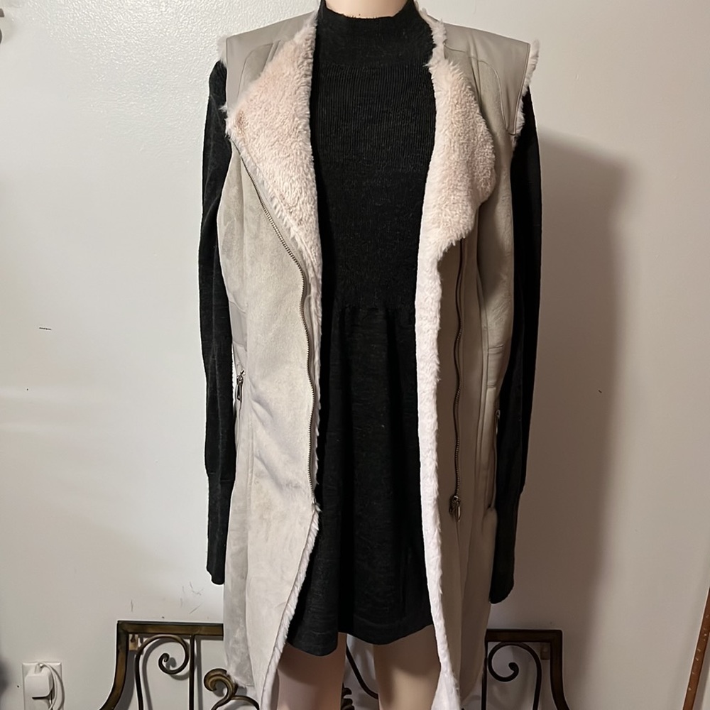 BeBe Grey Long Vegan Suede Moto Vest - Picture 3 of 8